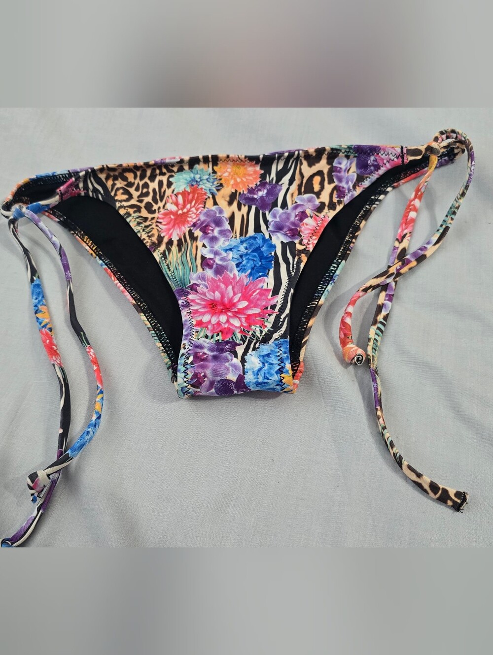 H&M Floral & Leopard Tie-Side Bikini Bottoms - Pink, Purple, Blue, Black Size 4